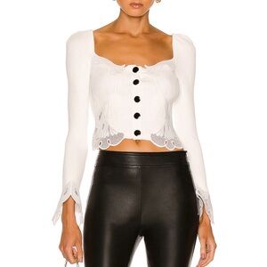 Self-Portrait Inserted Lace Ribbed Knit Cardigan Top